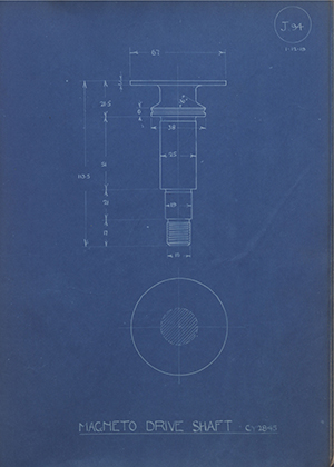 Morris Motors LTD CY2845 Magneto Drive Shaft WH Tildesley Forging Technical Drawing