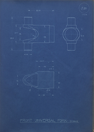 Morris Motors LTD CY3042 Front Universal Fork WH Tildesley Forging Technical Drawing