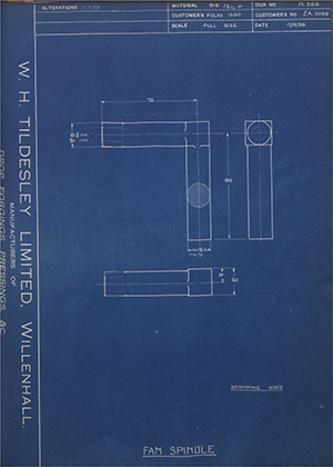 Morris Motors LTD JA5086 Fan Spindle WH Tildesley Forging Technical Drawing