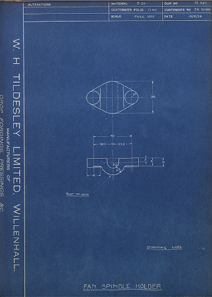 Morris Motors LTD JA5089 Fan Spindle Holder WH Tildesley Forging Technical Drawing