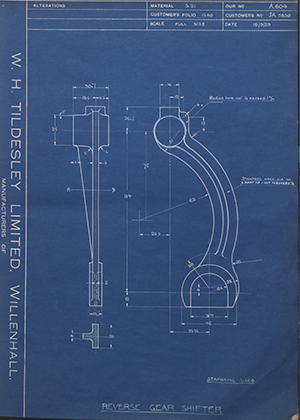 Morris Motors LTD JA5838 Reverse Gear Shifter WH Tildesley Forging Technical Drawing