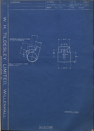 Morris Motors LTD JA5842 Selector WH Tildesley Forging Technical Drawing