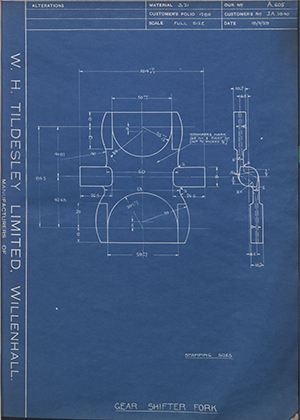 Morris Motors LTD JA5940 Gear Shifter Fork WH Tildesley Forging Technical Drawing