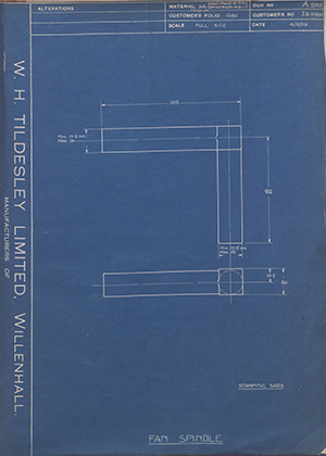 Morris Motors LTD JB5980 Fan Spindle WH Tildesley Forging Technical Drawing