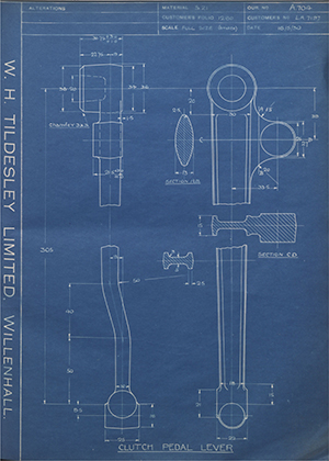 Morris Motors LTD LA7197 Clutch Pedal Lever WH Tildesley Forging Technical Drawing