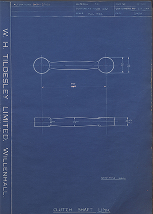 Morris Motors LTD LA7199 Clutch Shaft Link WH Tildesley Forging Technical Drawing