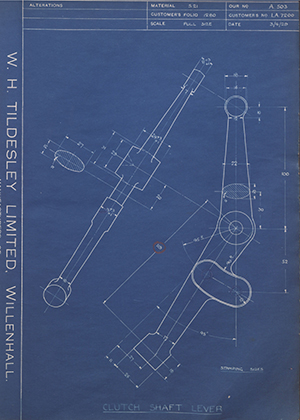 Morris Motors LTD LA7200 Clutch Shaft Lever WH Tildesley Forging Technical Drawing