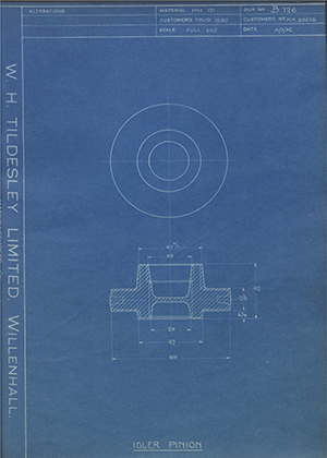 Morris Motors LTD MM85016 Idler Pinion WH Tildesley Forging Technical Drawing