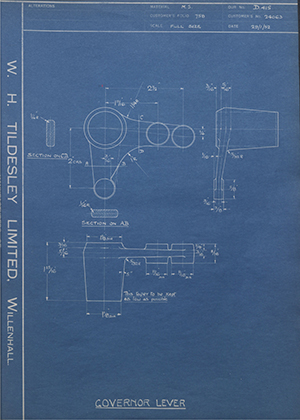 National Gas & Oil Engine Co LTD 24063 Governor Lever WH Tildesley Forging Technical Drawing