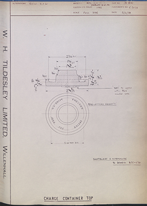 NuSwift LTD C3128 Charge Container Top WH Tildesley Forging Technical Drawing