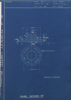 NuSwift LTD C3128 Charge Container Top WH Tildesley Forging Technical Drawing