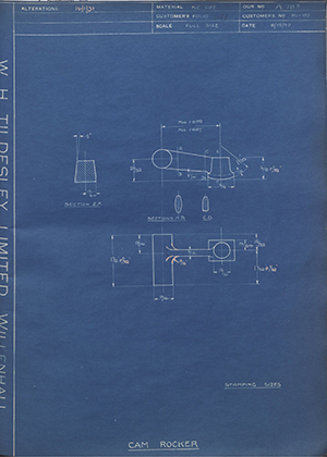 Nuffield Mechanizations & Aero LTD H1-92 Cam Rocker WH Tildesley Forging Technical Drawing