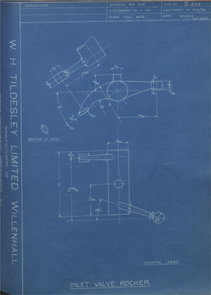 Nuffield Mechanizations & Aero LTD M4/29 Inlet Valve Rocker WH Tildesley Forging Technical Drawing