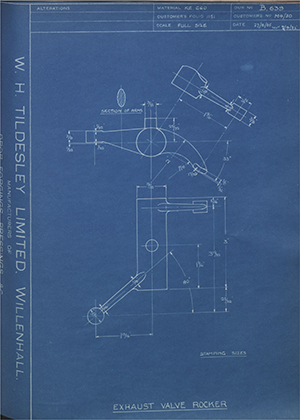 Nuffield Mechanizations & Aero LTD M4/30 Exhaust Valve Rocker WH Tildesley Forging Technical Drawing