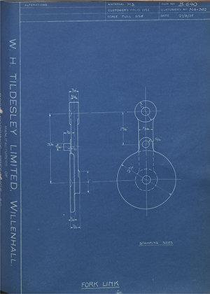 Nuffield Mechanizations & Aero LTD M4/302 Fork Link WH Tildesley Forging Technical Drawing