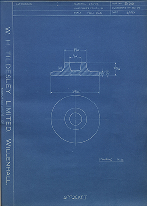 Nuffield Mechanizations & Aero LTD R1-14 Sprocket WH Tildesley Forging Technical Drawing