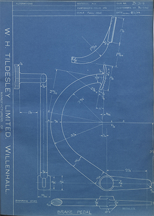 Nuffield Mechanizations & Aero LTD R1-230 Brake Pedal WH Tildesley Forging Technical Drawing