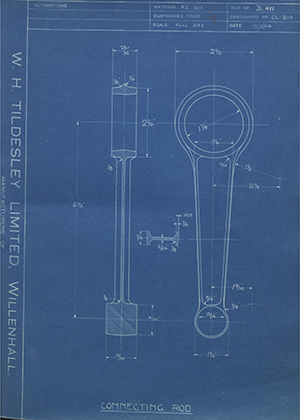 O.K Supreme Motors CX-219 Connecting Rod WH Tildesley Forging Technical Drawing