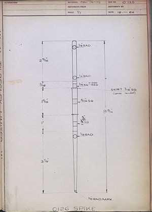 O126 Spike WH Tildesley Forging Technical Drawing