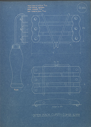 Open Back Curry Comb - 6 Bar WH Tildesley Forging Technical Drawing