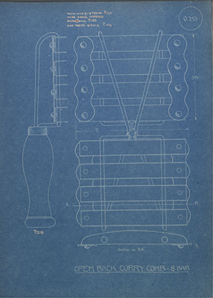 Open Back Curry Comb - 8 Bar WH Tildesley Forging Technical Drawing