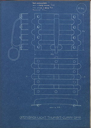 Open Back Light Thumbit Curry Comb WH Tildesley Forging Technical Drawing