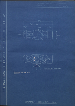 Overseas Handicrafts 'Panda' Works  Hammer - Ball Pein 3/4lb WH Tildesley Forging Technical Drawing