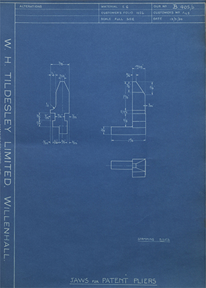 Parallel Motion Tool Co LTD FIG 2 Jaws for Patent Pliers WH Tildesley Forging Technical Drawing