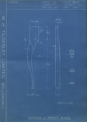 Parallel Motion Tool Co LTD FIG 3 Handles for Patent Pliers WH Tildesley Forging Technical Drawing