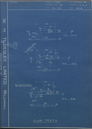 Pearson Brothers LTD Petersons 2, 3A, 8 Claw Teeth WH Tildesley Forging Technical Drawing