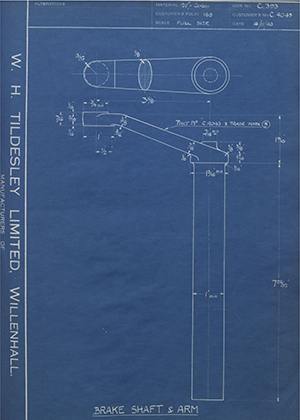 Phoenix Steel Tube Co LTD C4043 Brake Shaft & Arm WH Tildesley Forging Technical Drawing