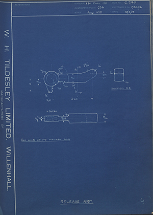 Platt Brothers & Company LTD 1790E/6 Release Arm WH Tildesley Forging Technical Drawing