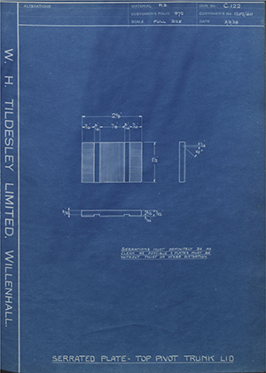 Pressed Steel Co LTD 1202/611 Serrated Plate - Top Pivot Trunk Lid WH Tildesley Forging Technical Drawing