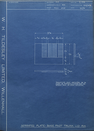 Pressed Steel Co LTD 1202/612 Serrated Plate - Base Pivot Trunk Lid - RH WH Tildesley Forging Technical Drawing