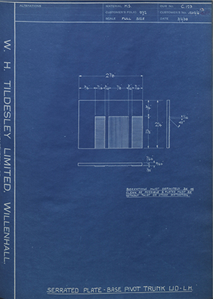 Pressed Steel Co LTD 1202/613 Serrated Plate - Base Pivot Trunk Lid - LH WH Tildesley Forging Technical Drawing