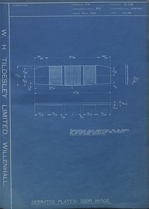 Pressed Steel Co LTD 1203/1202 Serrated Plates - Door Hinge WH Tildesley Forging Technical Drawing