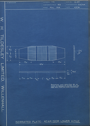 Pressed Steel Co LTD 1203/1203 Serrated Plate - Rear Door Lower Hinge WH Tildesley Forging Technical Drawing