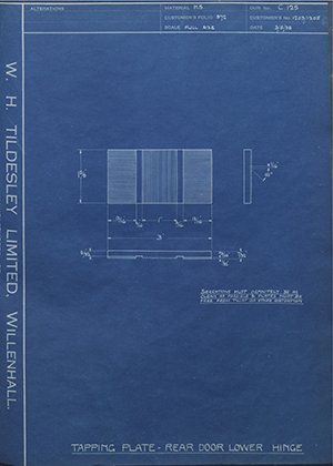 Pressed Steel Co LTD 1203/1205 Tapping Plate - Rear Door Lower Hinge WH Tildesley Forging Technical Drawing