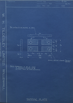 Pressed Steel Co LTD 1203/1300 Tapping Plate WH Tildesley Forging Technical Drawing