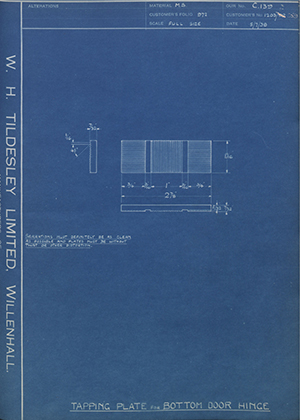 Pressed Steel Co LTD 1203/559 Tapping Plate for Bottom Door Hinge WH Tildesley Forging Technical Drawing