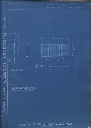 Pressed Steel Co LTD 1203/90 Plate Tapping Door Hinge Top WH Tildesley Forging Technical Drawing