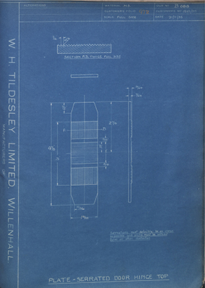 Pressed Steel Co LTD 1203/95 Plate-Serrated Door Hinge Top WH Tildesley Forging Technical Drawing