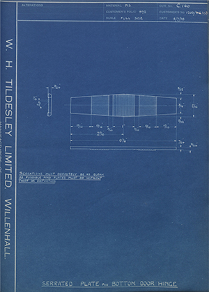 Pressed Steel Co LTD 1203/96 / 1203/103 Serrated Plate for Bottom Door Hinge WH Tildesley Forging Technical Drawing