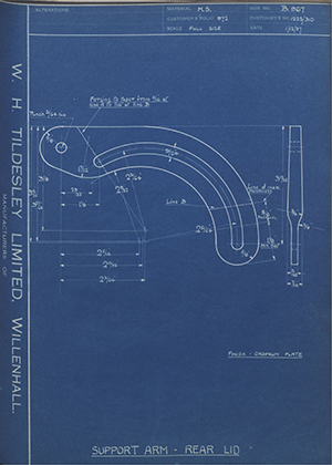 Pressed Steel Co LTD 1222/310 Support Arm - Rear Lid WH Tildesley Forging Technical Drawing