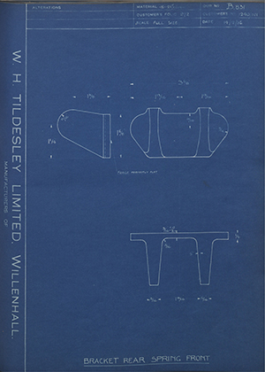 Pressed Steel Co LTD 1290/101 Bracket Rear Spring Front WH Tildesley Forging Technical Drawing