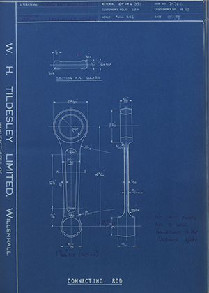 R Christoforides & Associates LTD H117 Connecting Rod WH Tildesley Forging Technical Drawing