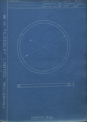 Riley (Coventry) LTD 6E456 Starting Ring WH Tildesley Forging Technical Drawing