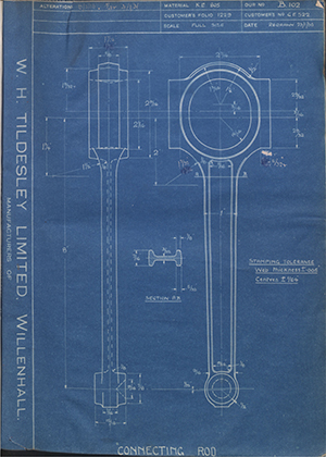 Riley (Coventry) LTD 6E522 Connecting Rod WH Tildesley Forging Technical Drawing