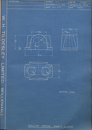 Riley (Coventry) LTD 8E55 Engine Cross - Shaft Clamp WH Tildesley Forging Technical Drawing