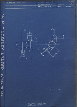 Riley (Coventry) LTD 9E17 / R1391 Valve Rocker WH Tildesley Forging Technical Drawing